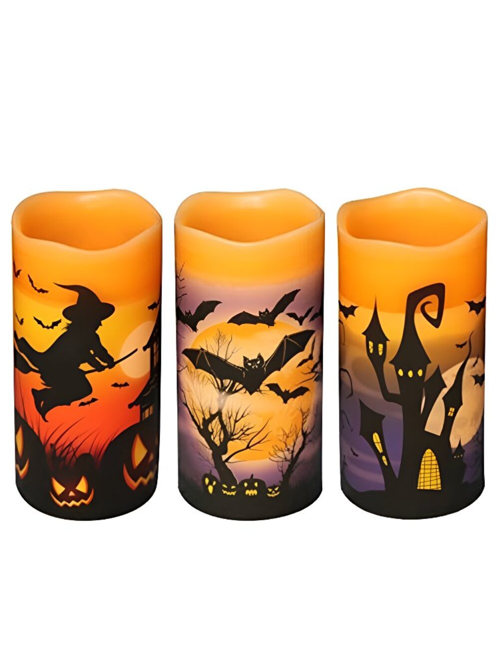 Halloween LED Flameless Pillar Candles Battery Operated with Timer